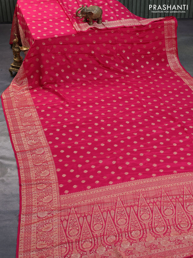 Semi crepe saree pink with thread woven buttas and thread woven border