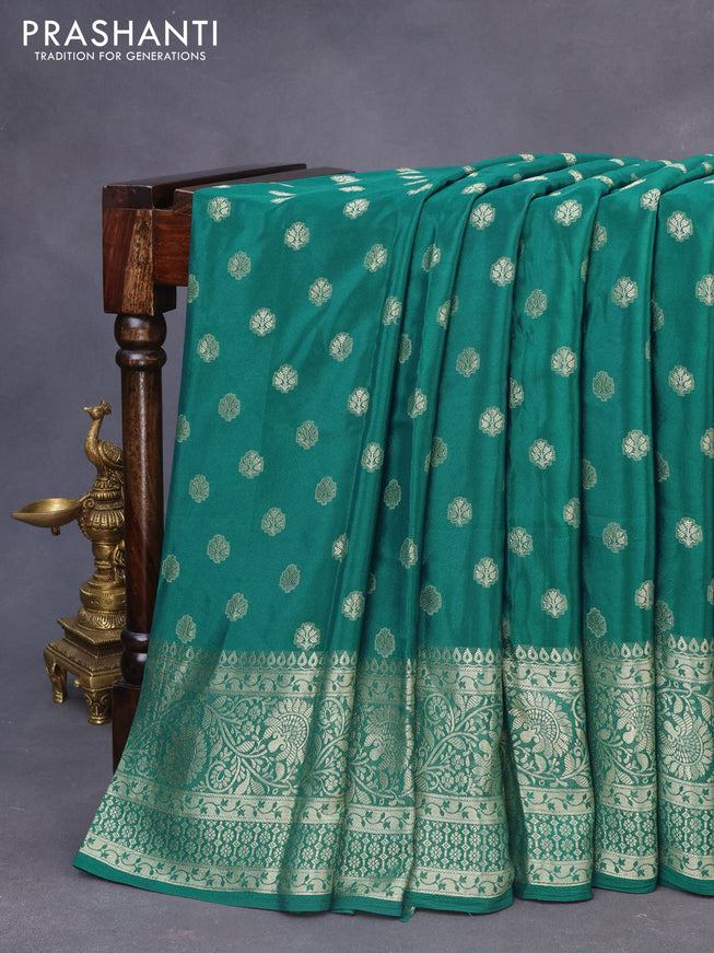 Semi crepe saree teal green with thread woven buttas and thread woven border