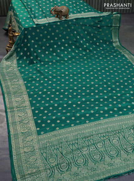 Semi crepe saree teal green with thread woven buttas and thread woven border