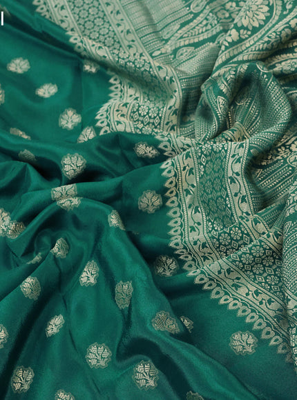 Semi crepe saree teal green with thread woven buttas and thread woven border