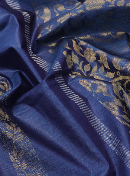 Banana silk saree blue with silver & gold zari weaves and zari woven border