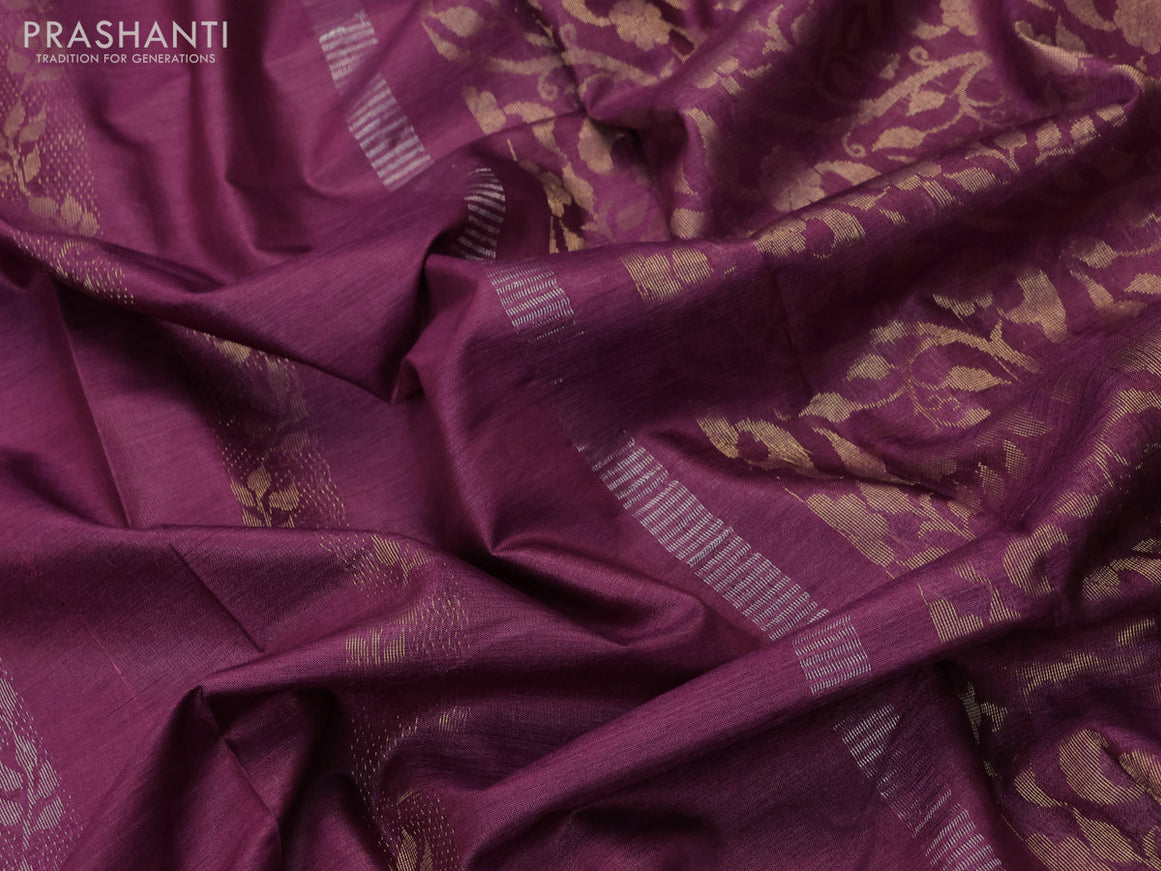 Banana silk saree dark magenta pink with silver & gold zari weaves and zari woven border