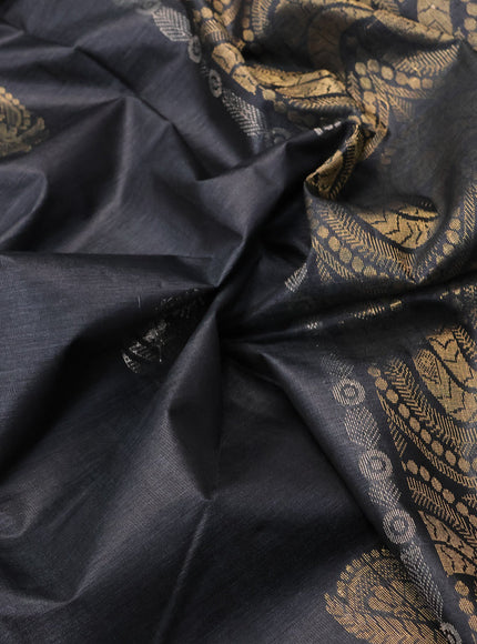 Banana silk saree black with silver & gold zari woven buttas and zari woven border