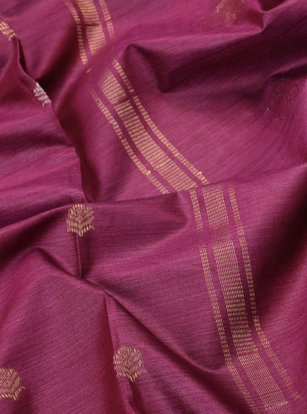 Banana silk saree dark magenta pink with allover silver & gold zari woven buttas and zari woven border