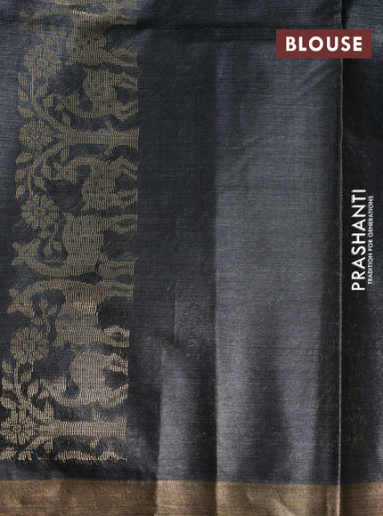 Banana silk saree dark elephant grey with silver & gold zari woven buttas and zari woven border