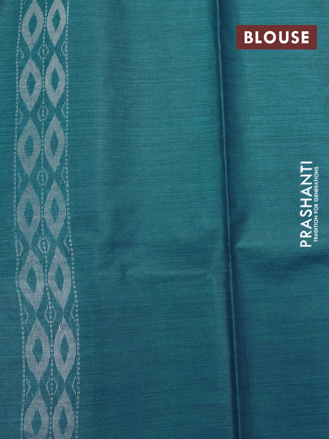 Banana silk saree cs blue with silver & gold zari woven buttas and zari woven border