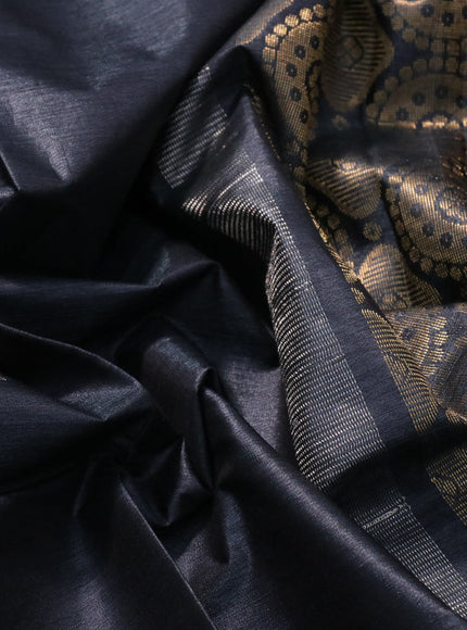 Banana silk saree black with silver & gold zari woven buttas and zari woven border