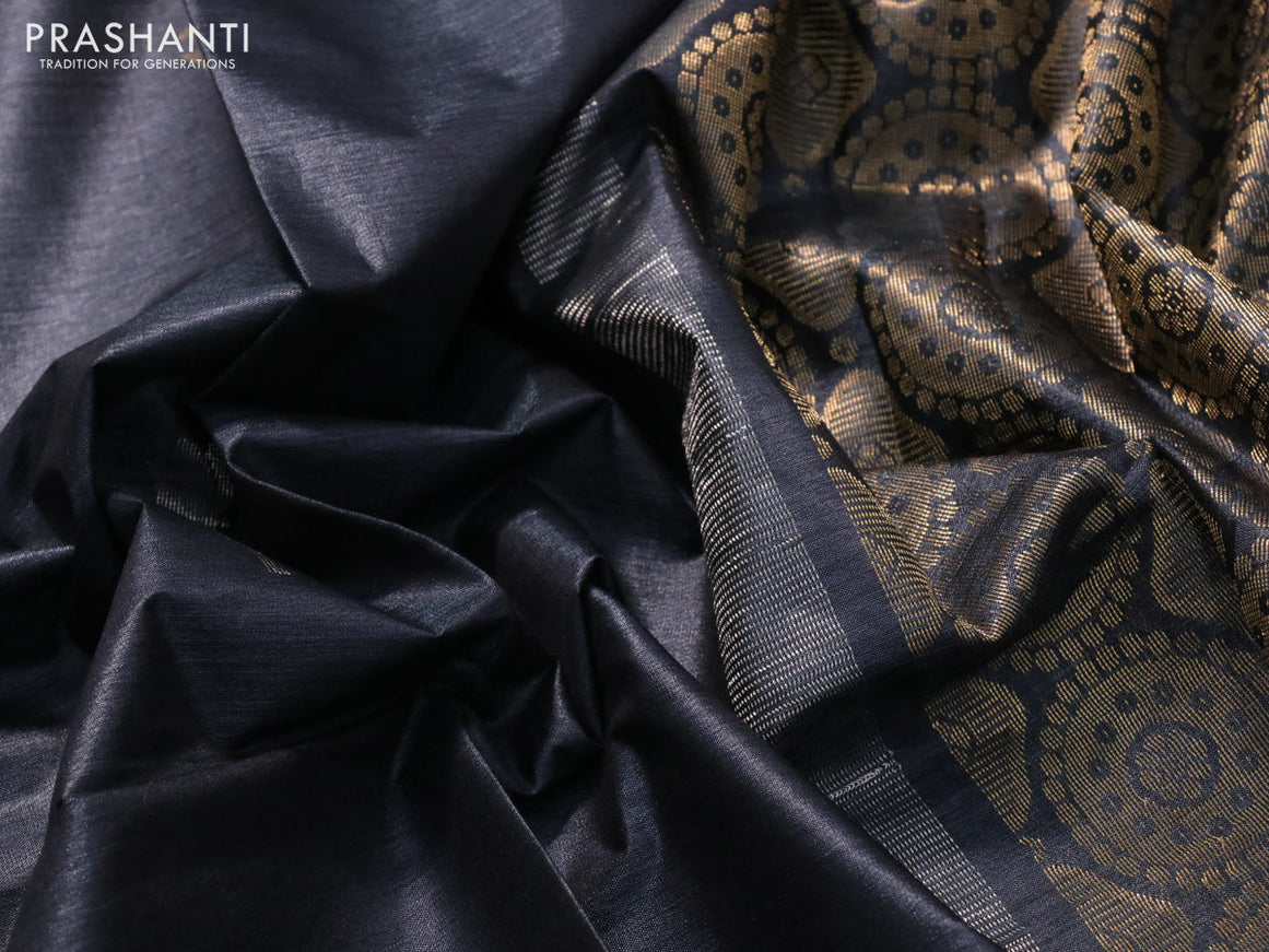 Banana silk saree black with silver & gold zari woven buttas and zari woven border