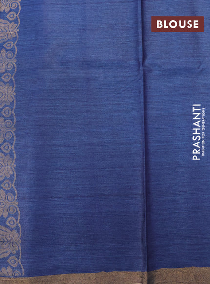 Banana silk saree blue with silver & gold zari woven buttas and zari woven border