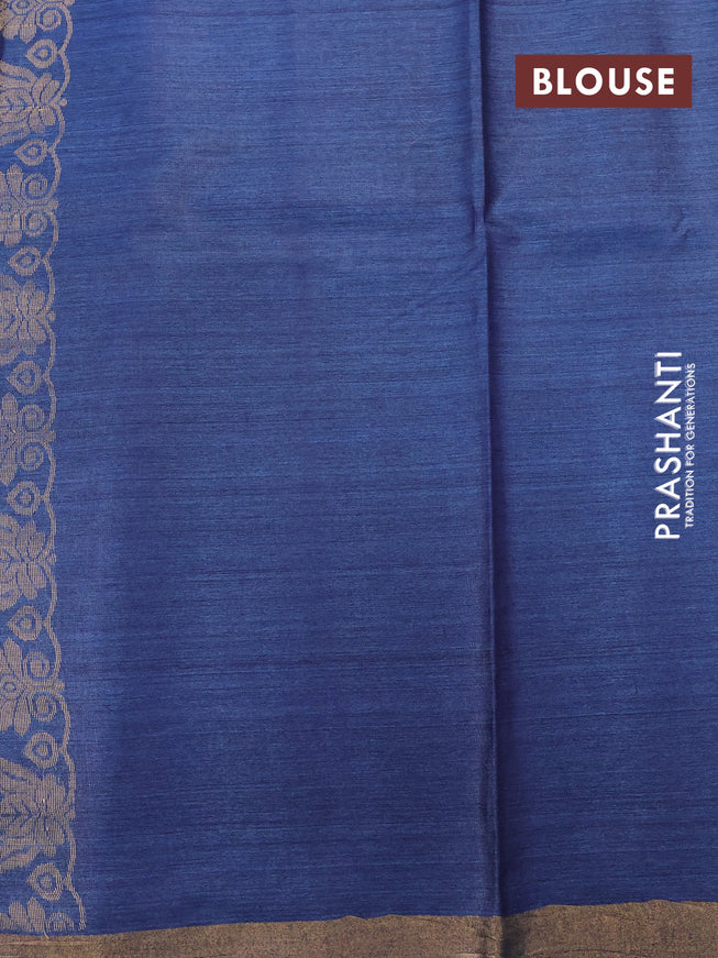 Banana silk saree blue with silver & gold zari woven buttas and zari woven border