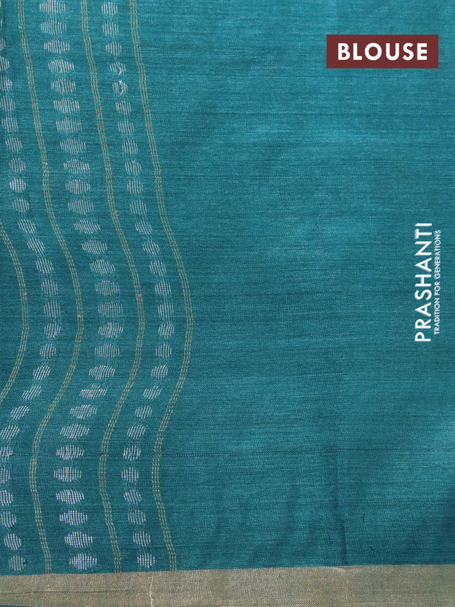 Banana silk saree cs blue with silver & gold zari woven buttas and zari woven border