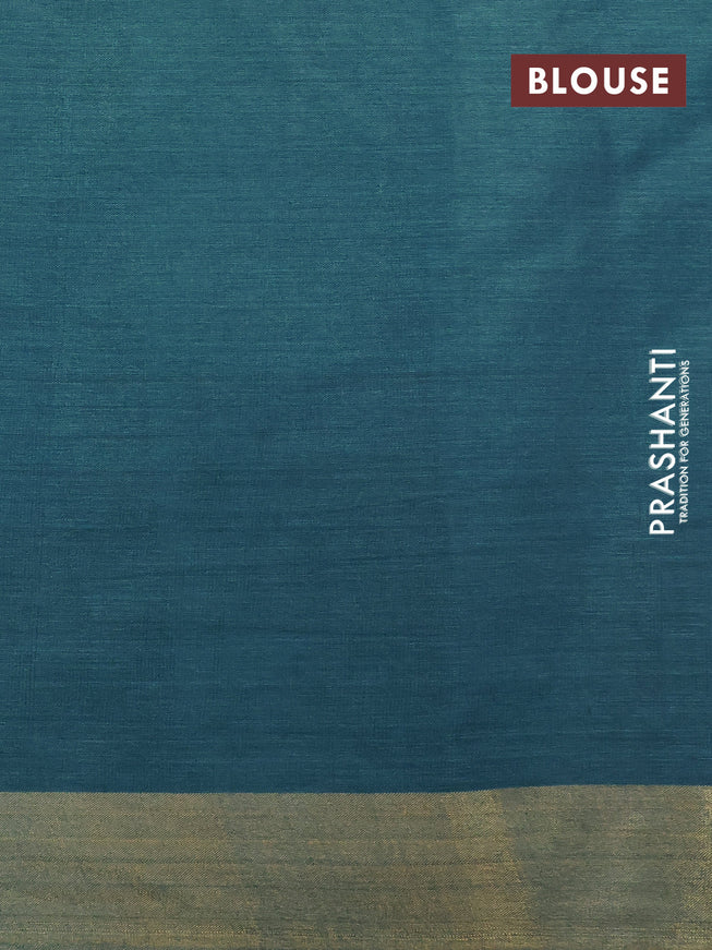 Banana silk saree teal blue shade with silver & gold zari woven buttas and zari woven border