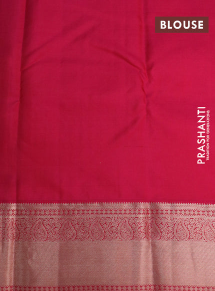 Pure kanchipuram silk saree teal blue and pink with allover self emboss & buttas and zari woven border