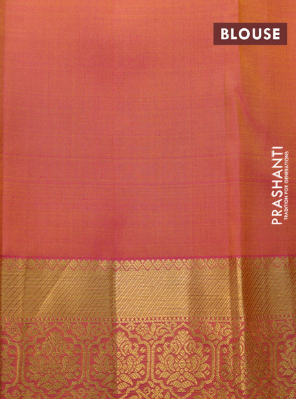 Pure kanchipuram silk saree mango yellow and pink with zari woven buttas and long zari woven border