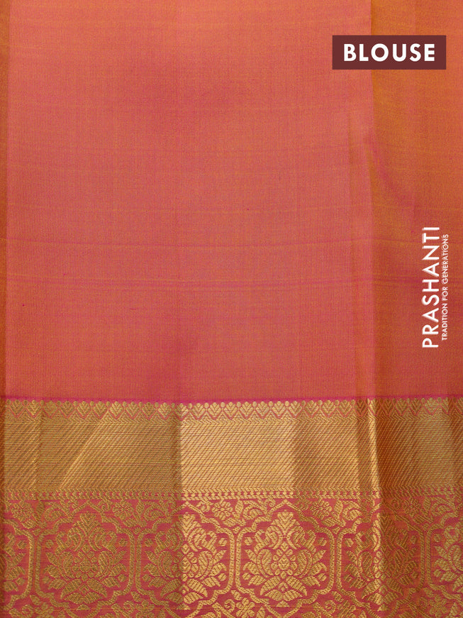 Pure kanchipuram silk saree mango yellow and pink with zari woven buttas and long zari woven border