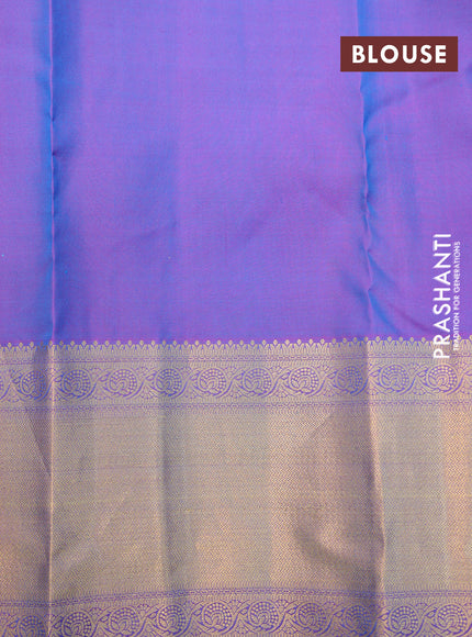 Pure kanchipuram silk saree blue and dual shade of purple with allover self emboss & buttas and rich zari woven border