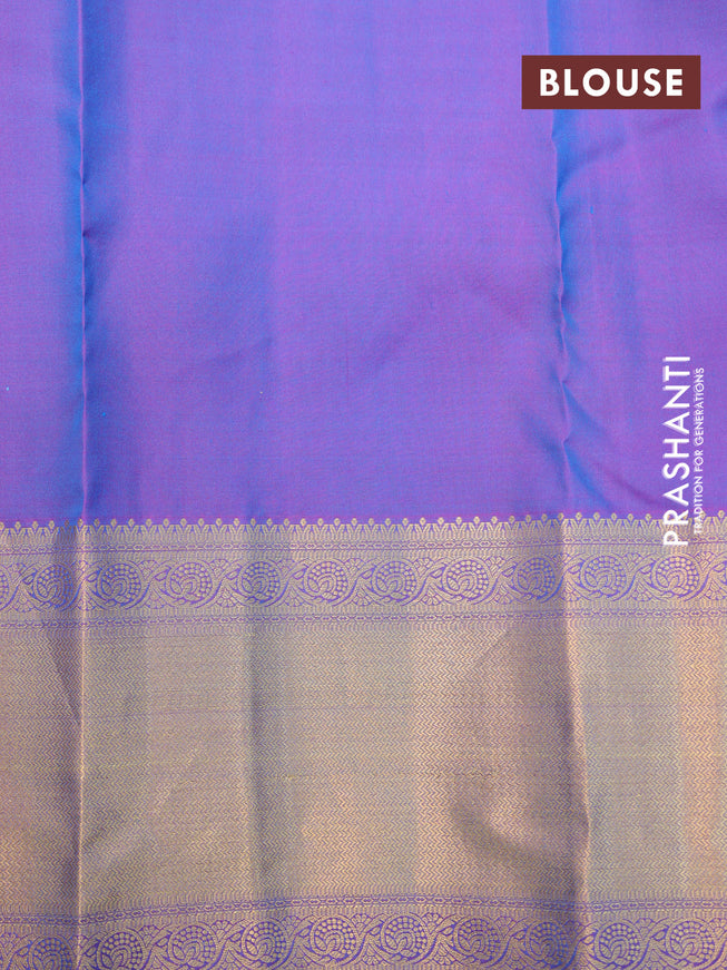 Pure kanchipuram silk saree blue and dual shade of purple with allover self emboss & buttas and rich zari woven border