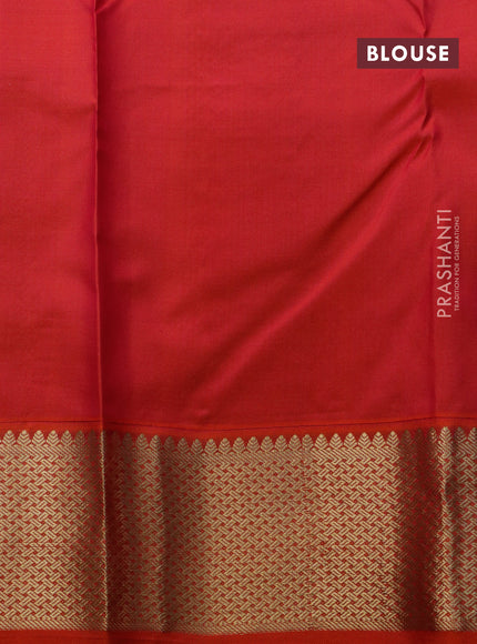 Pure kanchipuram silk saree teal shade and dual shade of orange with zari woven buttas and zari woven korvai border