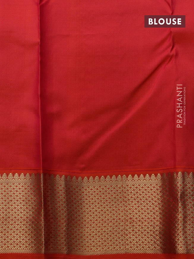 Pure kanchipuram silk saree teal shade and dual shade of orange with zari woven buttas and zari woven korvai border