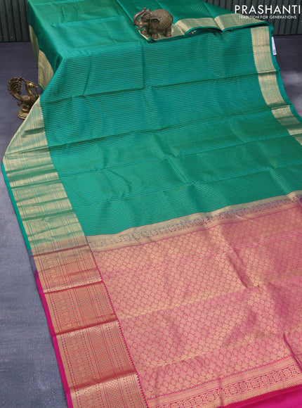 Pure kanchipuram silk saree teal green and pink with allover zari weaves and zari woven border