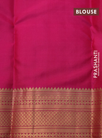 Pure kanchipuram silk saree teal green and pink with allover zari weaves and zari woven border