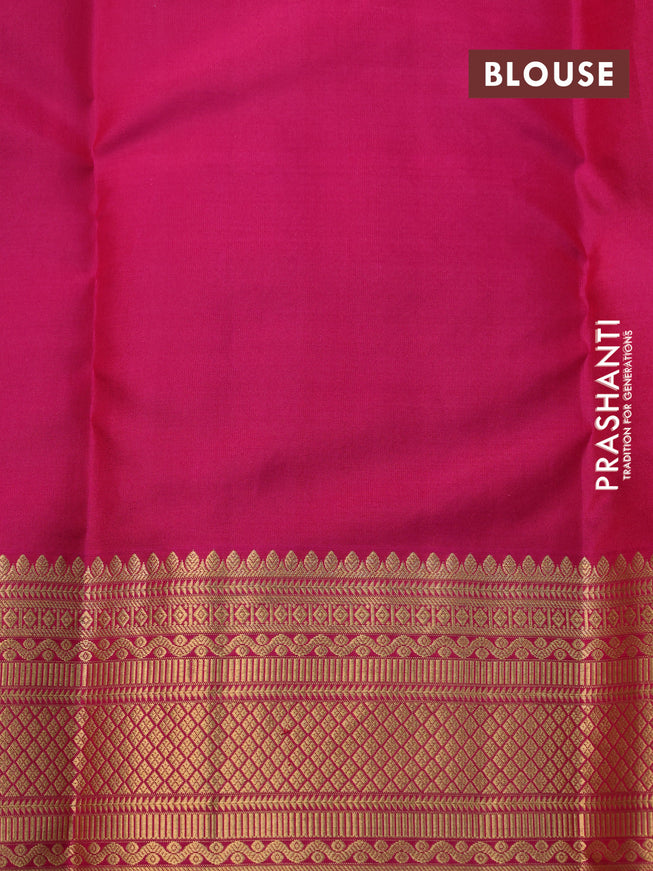 Pure kanchipuram silk saree teal green and pink with allover zari weaves and zari woven border