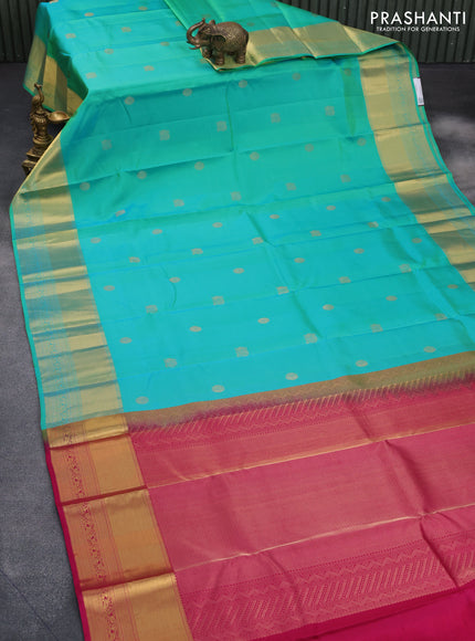 Pure kanchipuram silk saree dual shade of teal green and pink with zari woven buttas and zari woven border