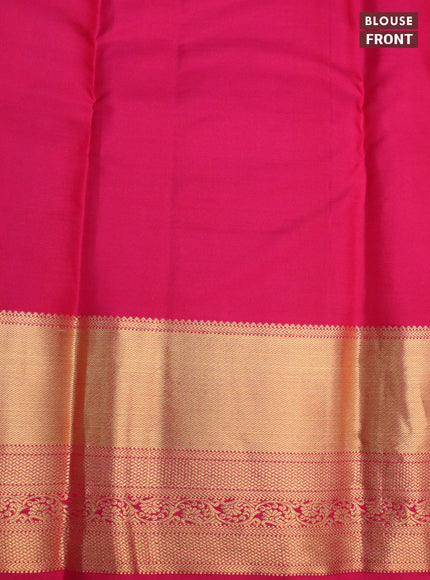 Pure kanchipuram silk saree dual shade of teal green and pink with zari woven buttas and zari woven border