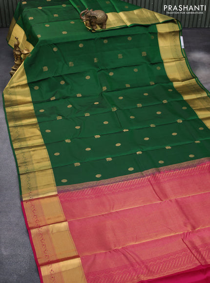 Pure kanchipuram silk saree green and pink with zari woven buttas and zari woven border