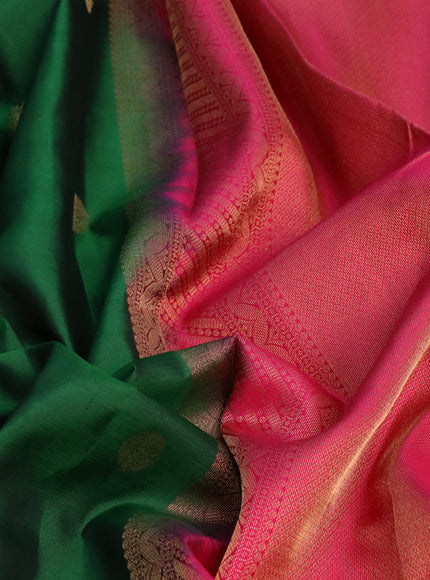 Pure kanchipuram silk saree green and pink with zari woven buttas and zari woven border