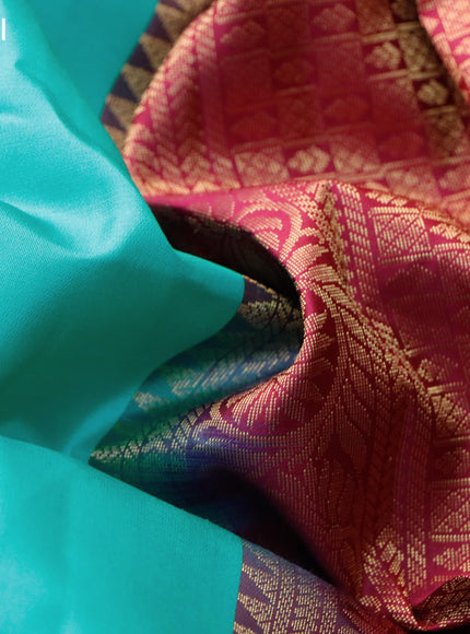 Pure kanchipuram silk saree teal blue and maroon with zari woven buttas and zari woven border