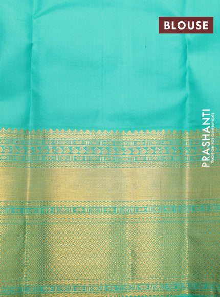 Pure kanchipuram silk saree pastel pink and teal green with allover zari checked pattern and long zari woven korvai border