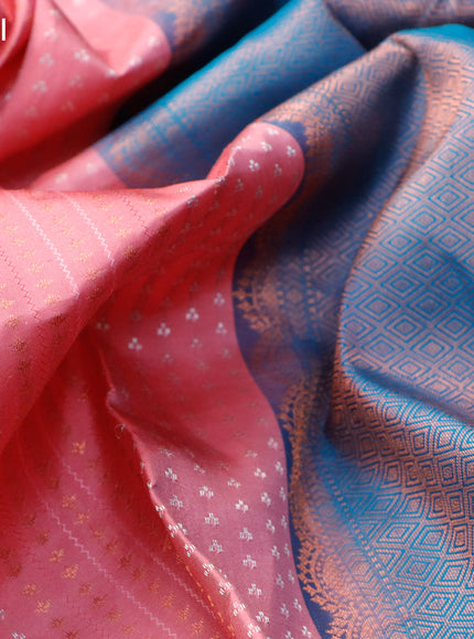 Pure kanchipuram silk saree pink shade and cs blue with allover silver zari butta weaves in borderless style