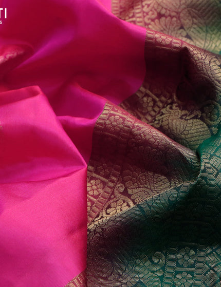 Pure kanchipuram silk saree pink and dark green with zari woven buttas in borderless style