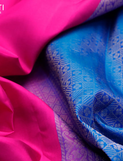 Pure kanchipuram silk saree pink and cs blue with zari woven buttas in borderless style