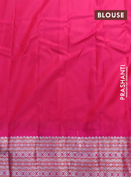 Semi gadwal saree greyish green and pink with silver & gold zari woven buttas and temple design silver zari woven border