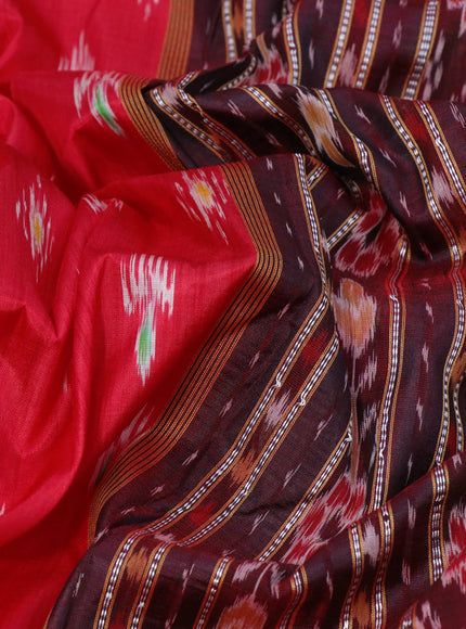 Sambalpuri silk saree red and coffee brown with allover ikat weaves and thread woven border without blouse