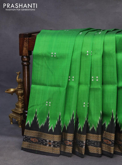 Sambalpuri silk saree green and black with thread woven buttas and temple design thread woven border without blouse