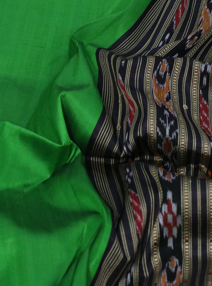 Sambalpuri silk saree green and black with thread woven buttas and temple design thread woven border without blouse