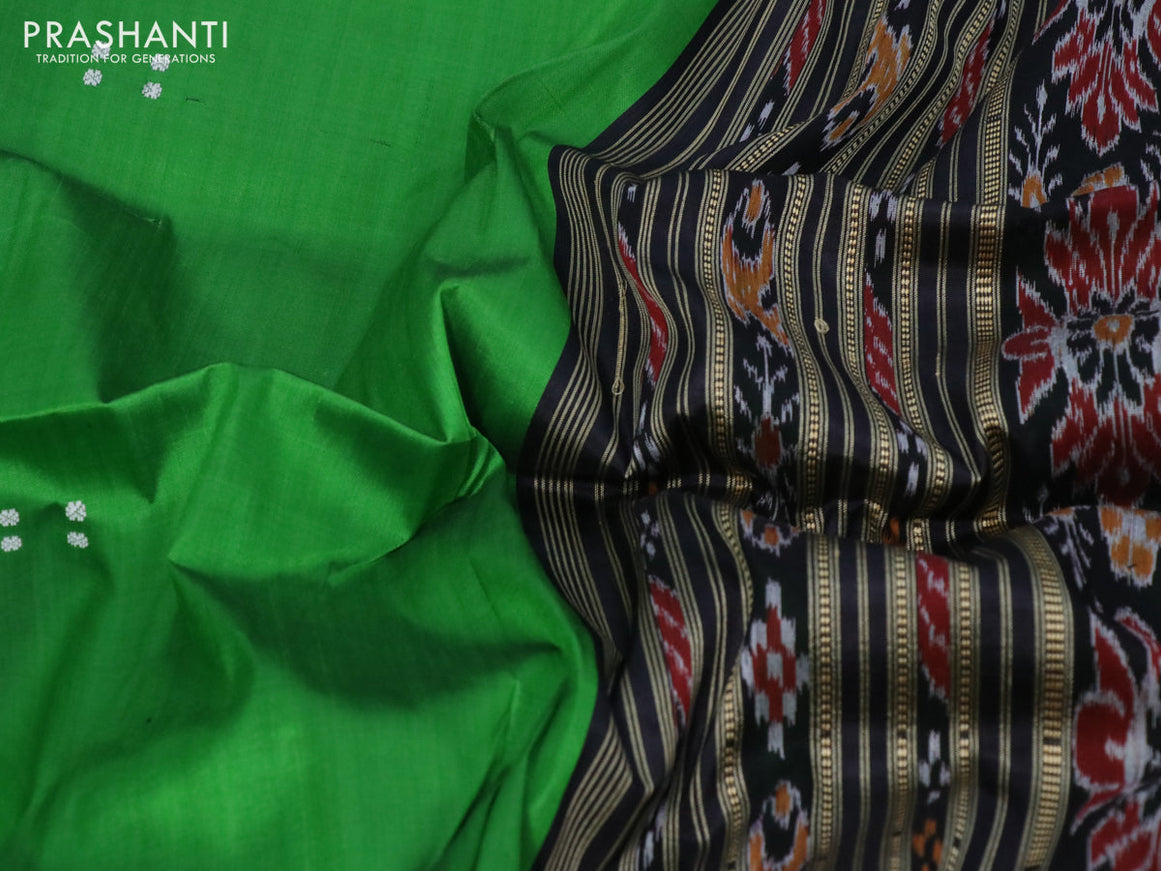 Sambalpuri silk saree green and black with thread woven buttas and temple design thread woven border without blouse