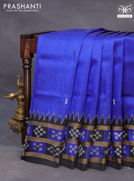 Sambalpuri silk saree blue and black with thread woven buttas and temple design thread woven border without blouse