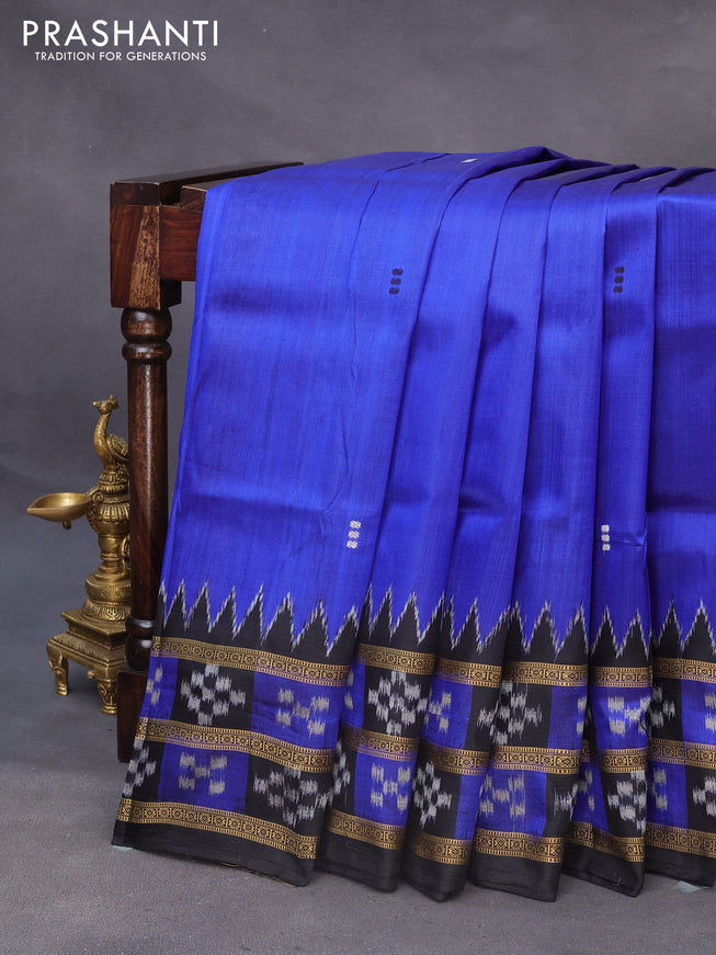 Sambalpuri silk saree blue and black with thread woven buttas and temple design thread woven border without blouse