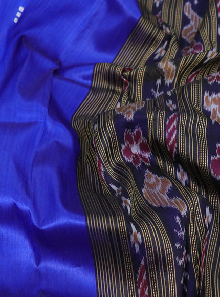 Sambalpuri silk saree blue and black with thread woven buttas and temple design thread woven border without blouse