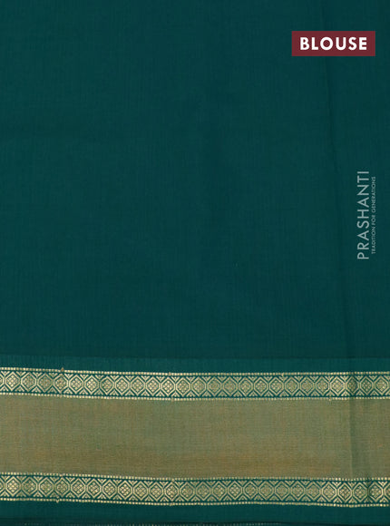 Pure kanchipuram silk saree dark mustard and green with allover pen kalamkari prints and rettapet zari woven border