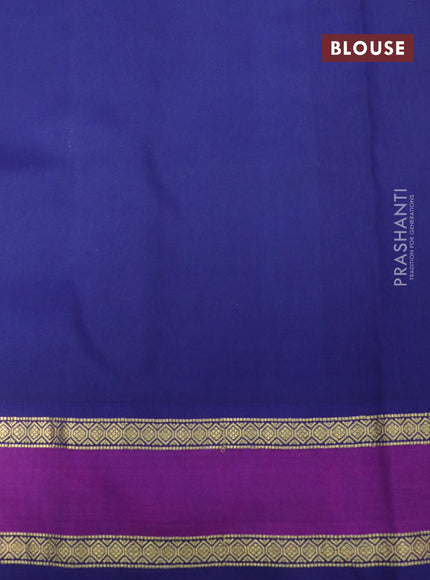 Pure kanchipuram silk saree mustard shade and blue with allover pen kalamkari prints and rettapet zari woven korvai border