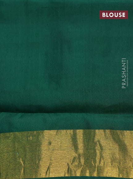 Pure kanchipuram silk saree light green and green with allover pen kalamkari prints and zari checked border