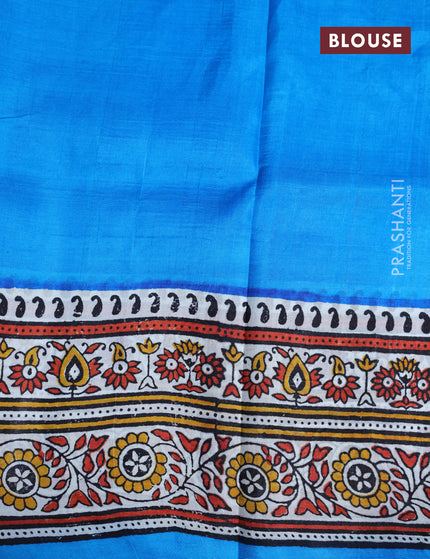 Bishnupuri silk saree cs blue and off white with plain body and printed border