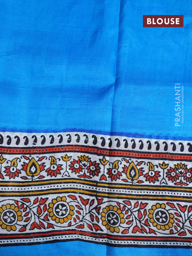 Bishnupuri silk saree cs blue and off white with plain body and printed border