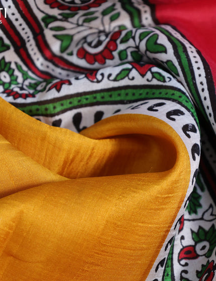 Bishnupuri silk saree yellow and off white with plain body and printed border