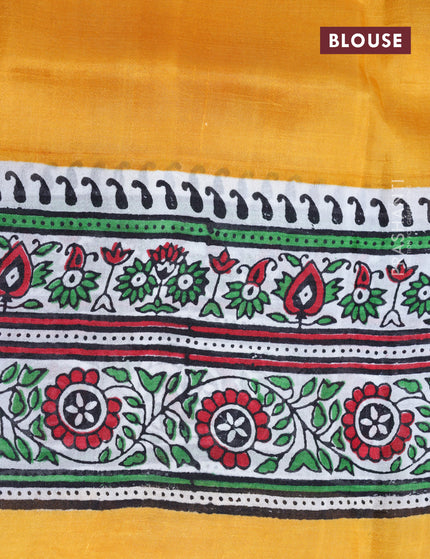 Bishnupuri silk saree yellow and off white with plain body and printed border